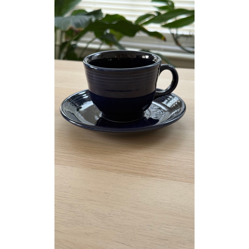 Fiesta Cobalt Blue Ceramic Coffee Cup Saucer Set Lead Free